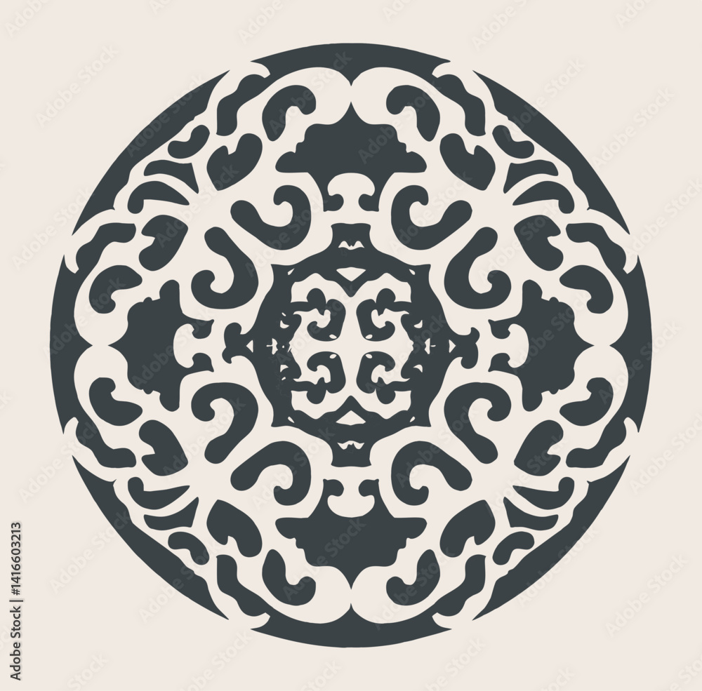 Poster abstract round ornament: a captivating symmetrical design with an intricate array of swirling patter