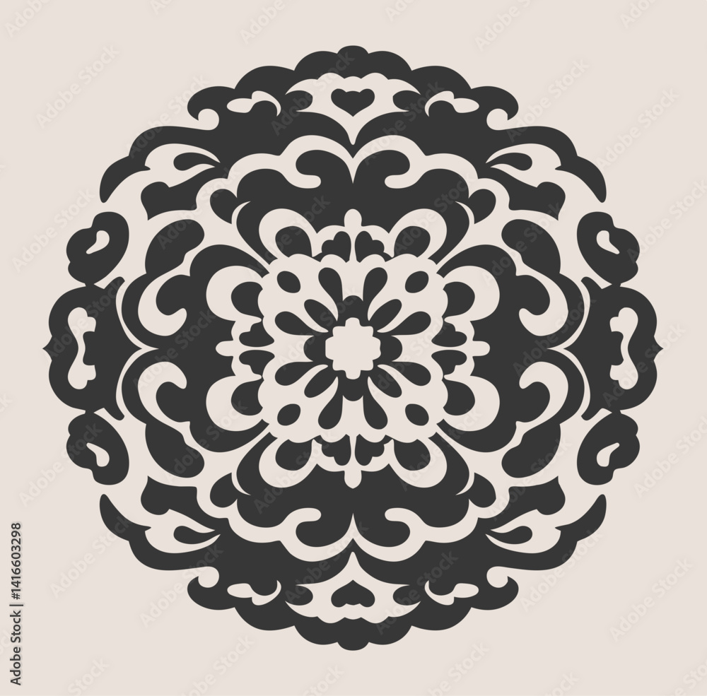 Poster circular flourish: a captivating circular design with intricate floral elements, offering a modern t