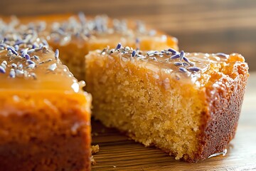 Delicious Homemade Cake with Caramel and Lavender Ready for Eating