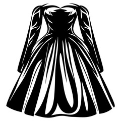 Elegant black gown with long sleeves and stylized white accents