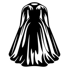 Stylized Black and White Silhouette of an Elegant Formal Evening Gown