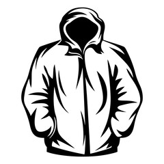 Stylized Black and White Illustration of a Hoodie with a Bold Outline
