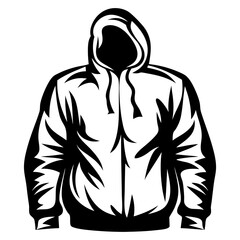 Stylized vector graphic of a hoodie featuring black and white contrast design