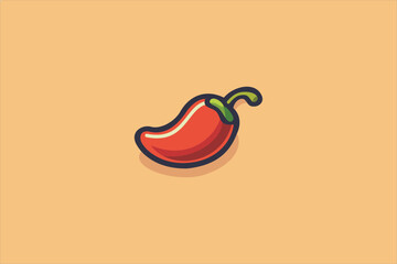 Red chili spicy pepper. Hot chili spice vector icon illustration isolated on brown background.