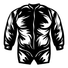 Stylized black and white illustration of a long sleeved jumpsuit for extreme sports