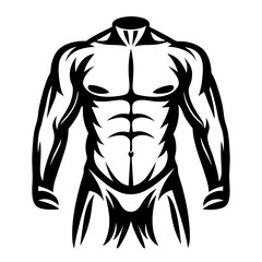 Stylized Black and White Illustration of a Muscular Torso with Striking Abs