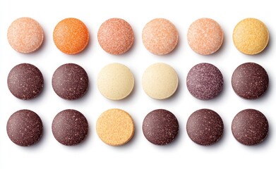 Assorted Colorful Speckled Pills on White Background
