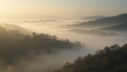 Obraz premium Misty mountain sunrise scenic valley nature photography tranquil environment aerial view serene landscape
