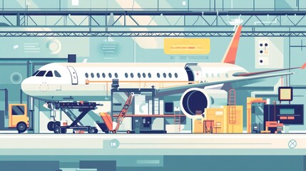 Airplane undergoing maintenance in a hangar. (5)