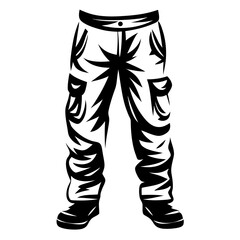 Monochrome Sketch of Cargo Pants and Boots Fashion Illustration Design