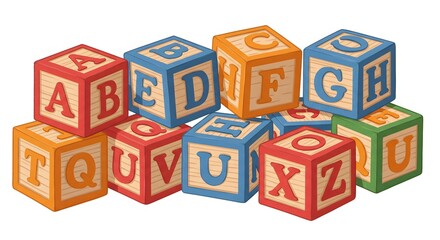 A playful clip art set of three wooden blocks with the letters A, B, and C in primary colors, perfect for preschool learning visuals.
