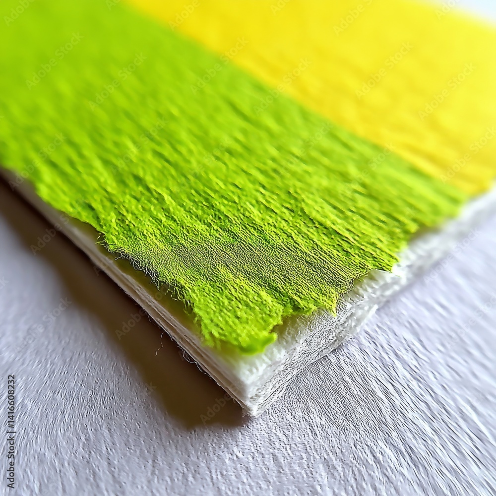 Aufkleber Abstract Green and Yellow Texture with a White Base on a Textured White Surface, Perspective View