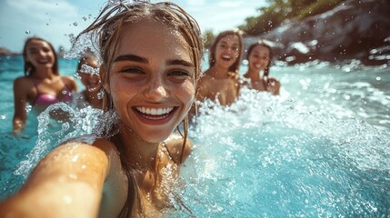 Group of women enjoying a summer day in the ocean