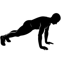 Silhouette of a person performing a push up on the floor vector illustration