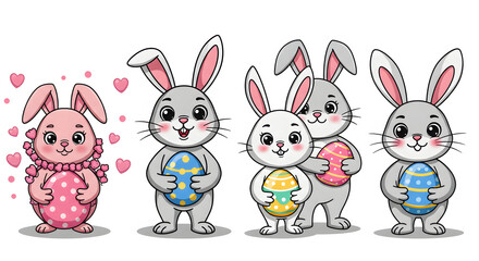 Obraz premium Cute Easter Bunnies with Colorful Eggs