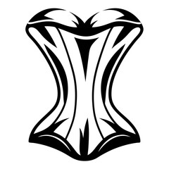 Stylized black and white corset illustration with a curvy and bold design