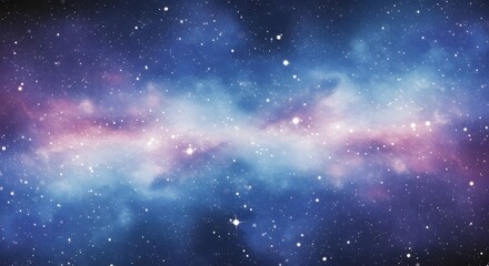 Obraz premium A dreamy watercolor-style seamless design featuring deep blues and purples, scattered stars and nebula clouds for a cosmic look. 