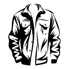 Striking Black and White Illustration of a Denim Jacket with Folded Sleeves