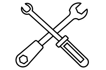 Wrench And Screwdriver Crossed Line Art Vector Illustration