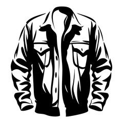 Stylized black and white illustration of an open button down shirt with pockets