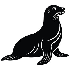 a sea lion silhouette vector art illustration, black sea lion vector