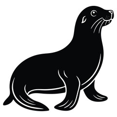 a sea lion silhouette vector art illustration, black sea lion vector