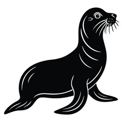 a sea lion silhouette vector art illustration, black sea lion vector