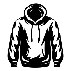 Stylized black and white hoodie vector illustration with hood and drawstring
