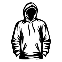 Stylized Black and White Silhouette of a Hooded Figure with Dynamic Lines