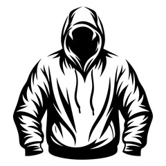 Stylized black and white hooded sweatshirt artwork with a graphic novel feel