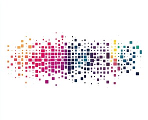 Colorful square pixel burst, abstract art