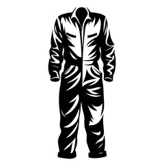 Stylized Black and White Illustration of a Boiler Suit or Jumpsuit