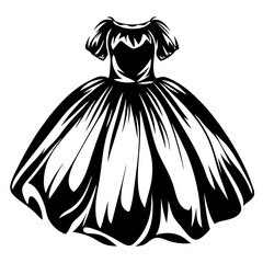 Monochrome ball gown illustration with a bold and stylized presentation of elegance