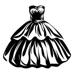 Elegant Black and White Strapless Dress with Full Two Tier Skirt Design