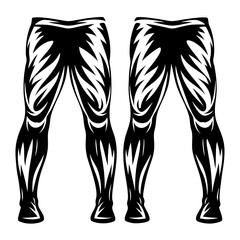 Detailed Tattoo Style Illustration of Muscular Legs with Decorative Black Fill