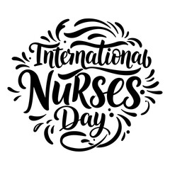 Bold, stylized lettering celebrating International Nurses Day.  Circular design with decorative flourishes.  Ideal for advertising, social media, or editorial content related to healthcare or nurses.