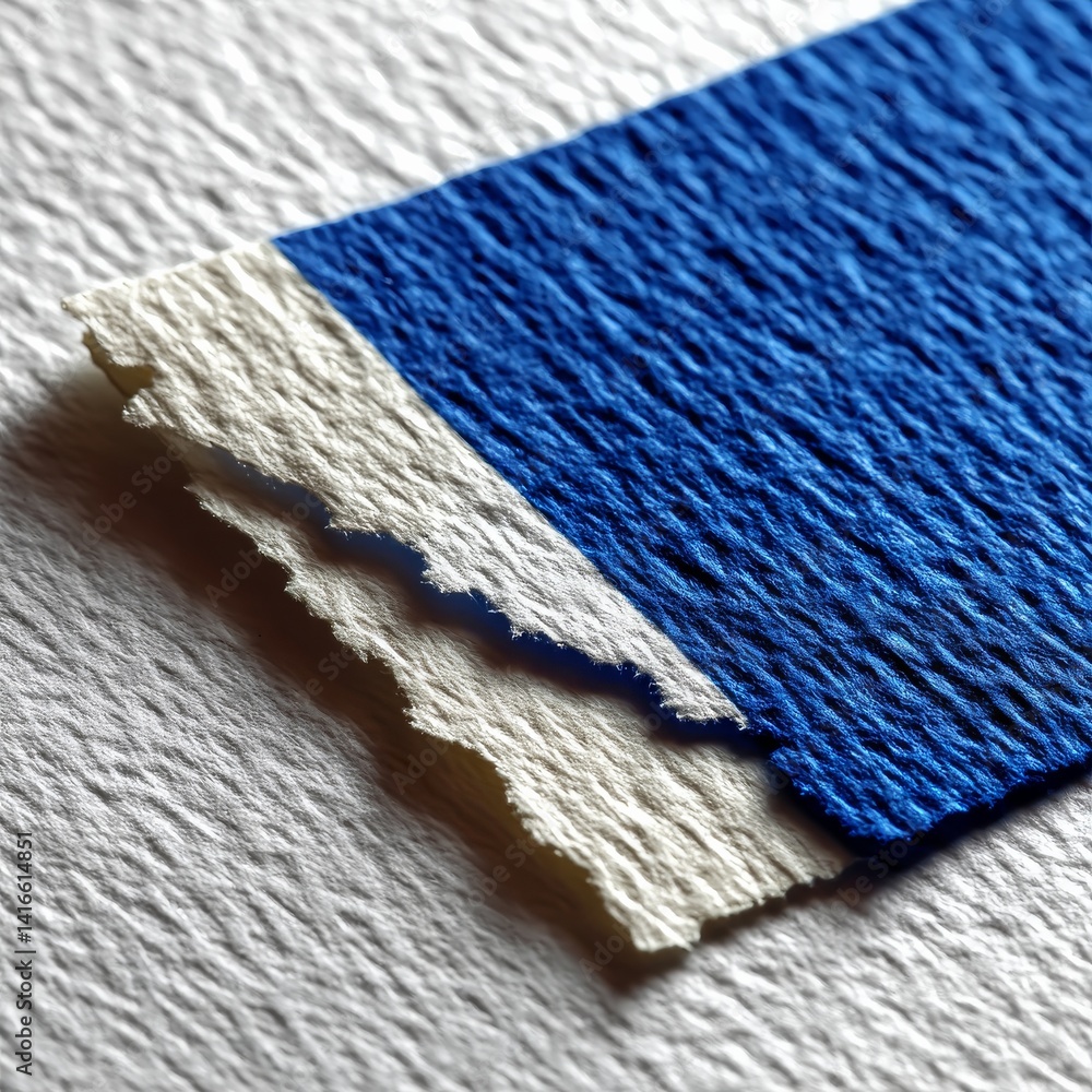 Poster textured harmony: a macro view of blue and white crepe paper intertwined in light and shadow.