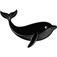 Vector black silhouette of a dolphin isolated on a white background