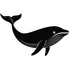 Vector black silhouette of a dolphin isolated on a white background