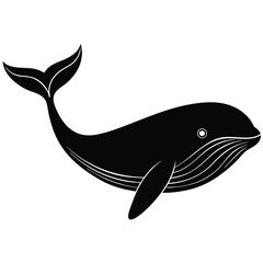 Vector black silhouette of a dolphin isolated on a white background