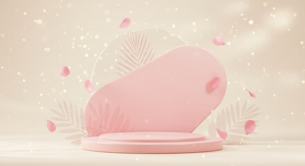 Pink presentation platform feminine product display pastel stage marketing advertising commercial mockup