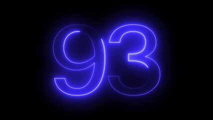 A dynamic circular animation, and glowing neon number 93 animation . on a black background. and creating a stunning video.4k video 93, new, new year, night, number, 