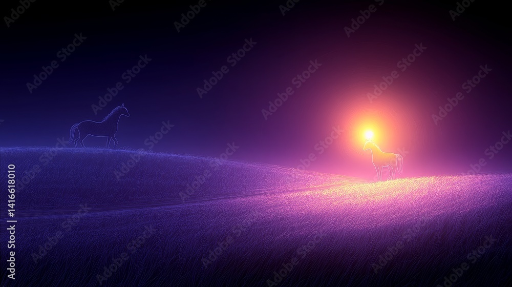 Poster glimmering horizon landscape with soft radiant light emanating from an ethereal realm creating a mes