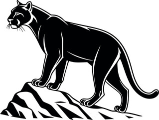 Obraz premium Majestic Mountain Lion Illustration, Wild Cat Silhouette
