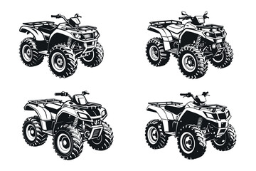 Collection of Four Black and White ATV or Quad Bike Illustrations