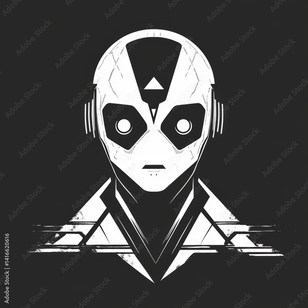 Aufkleber abstract robotic figure with striking visual design and dark background