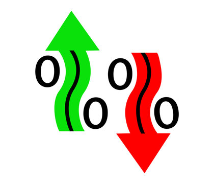 Percent arrow up and down icon. Isolated percentage increase and decrease symbols.