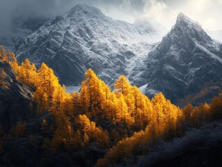 gorgeous autumn mountains landscape at sunny weather with a daylight