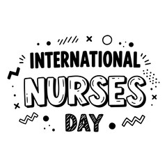 Bold, stylized graphic perfect for social media, marketing materials, or educational use featuring International Nurses Day.  Hand-drawn, whimsical design.