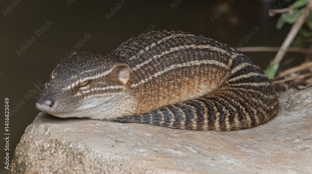 Poster captivating portrait of a diamondback watersnake resting calmly on a rock revealing its intricate pa